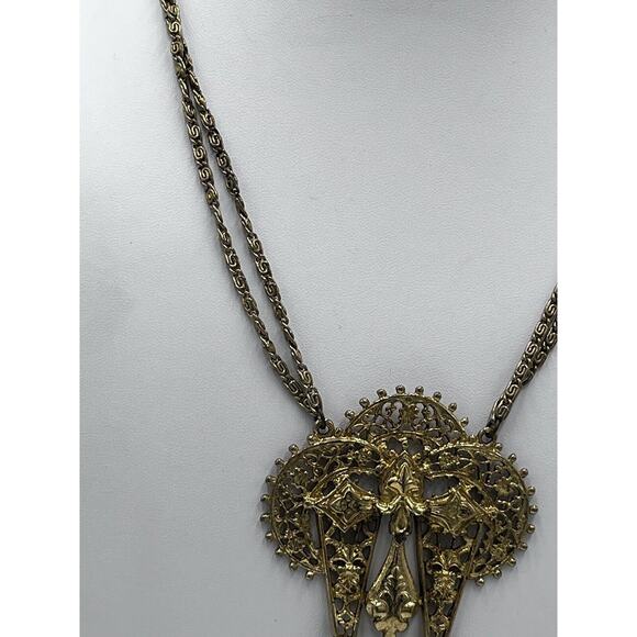 Vintage Signed ART Arthur Pepper VICTORIAN Style Necklace Gold 3 Tier Pendants - Picture 10 of 16